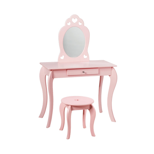 Kids Princess Makeup Dressing Play Table Set with Mirror -Pink