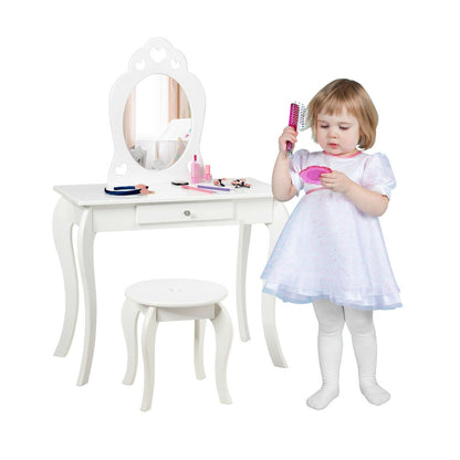 Kids Princess Makeup Dressing Play Table Set with Mirror -White