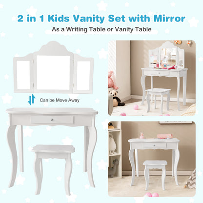 Mini Makeup Dressing Mirror Vanity Table Stool Set