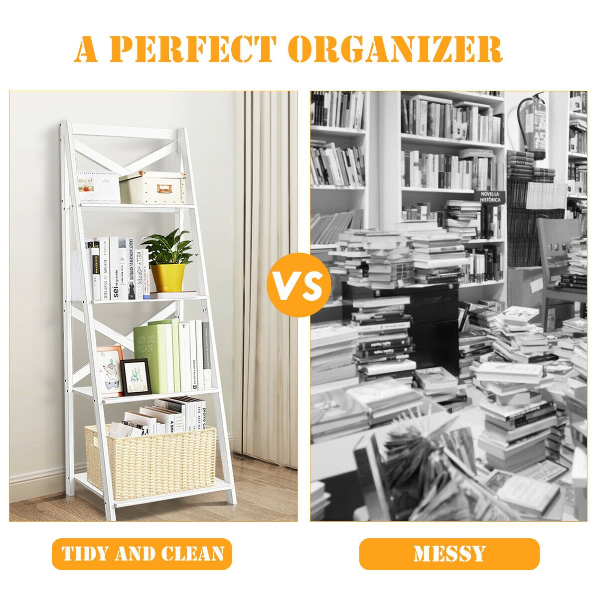 4-Tier Ladder Space-saving Bookshelf