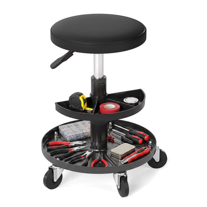16.5"-22" Adjustable Height Seat Rolling Mechanic Stool with Wheels-Black
