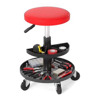16.5"-22" Adjustable Height Seat Rolling Mechanic Stool with Wheels-Black