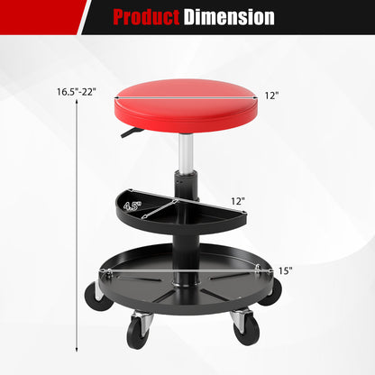 16.5"-22" Adjustable Height Seat Rolling Mechanic Stool with Wheels-Black