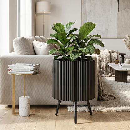 16.5-inch outdoor plant pot with stand and tapered legs for garden, ideal for raised garden beds.