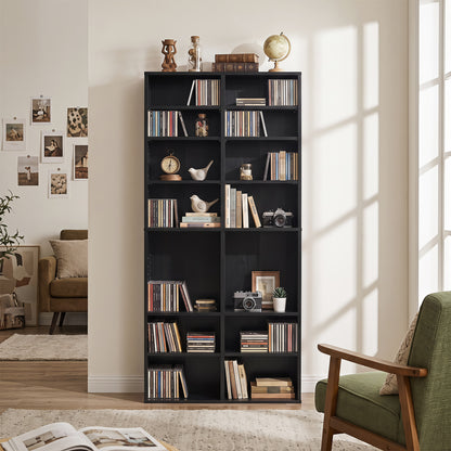 16 Compartment CD Storage Unit 54" Freestanding Open Display Shelf with 12 Removable Shelves-Black