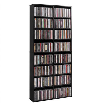 16 Compartment CD Storage Unit 54" Freestanding Open Display Shelf with 12 Removable Shelves-Black