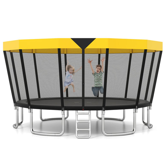 16 FT Outdoor Trampoline ASTM Compliant Recreational Trampoline with Non-Slip Ladder-Yellow