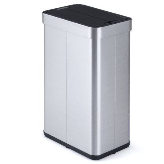 16 Gallon Trash Can with Wing Lids for Bedroom Bathroom Kitchen-Silver