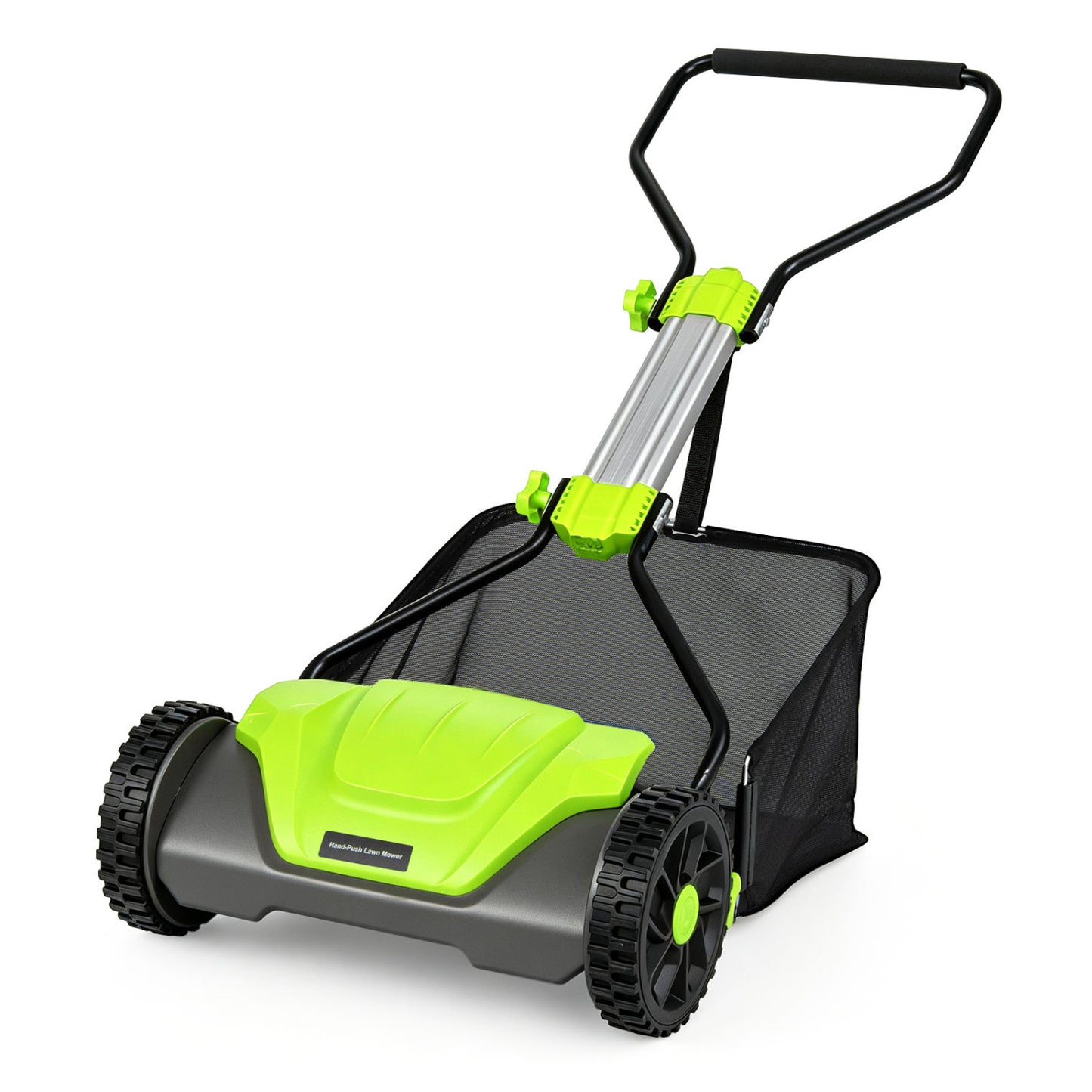 16 Inch Adjustable Cutting Heights 5-Blade Push Reel Lawn Mower with 8 Gal Removable Grass Catcher Bag-Green
