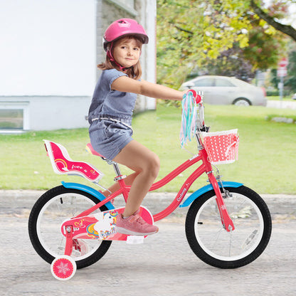 14 Inch Girls Bike for 3-5 Years Old Kids Bike with Doll Seat and Training Wheels-14 inches