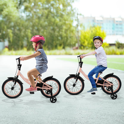 16 Inch Kids Bike Adjustable with Removable Training Wheels Pink for 3-8 Years Old