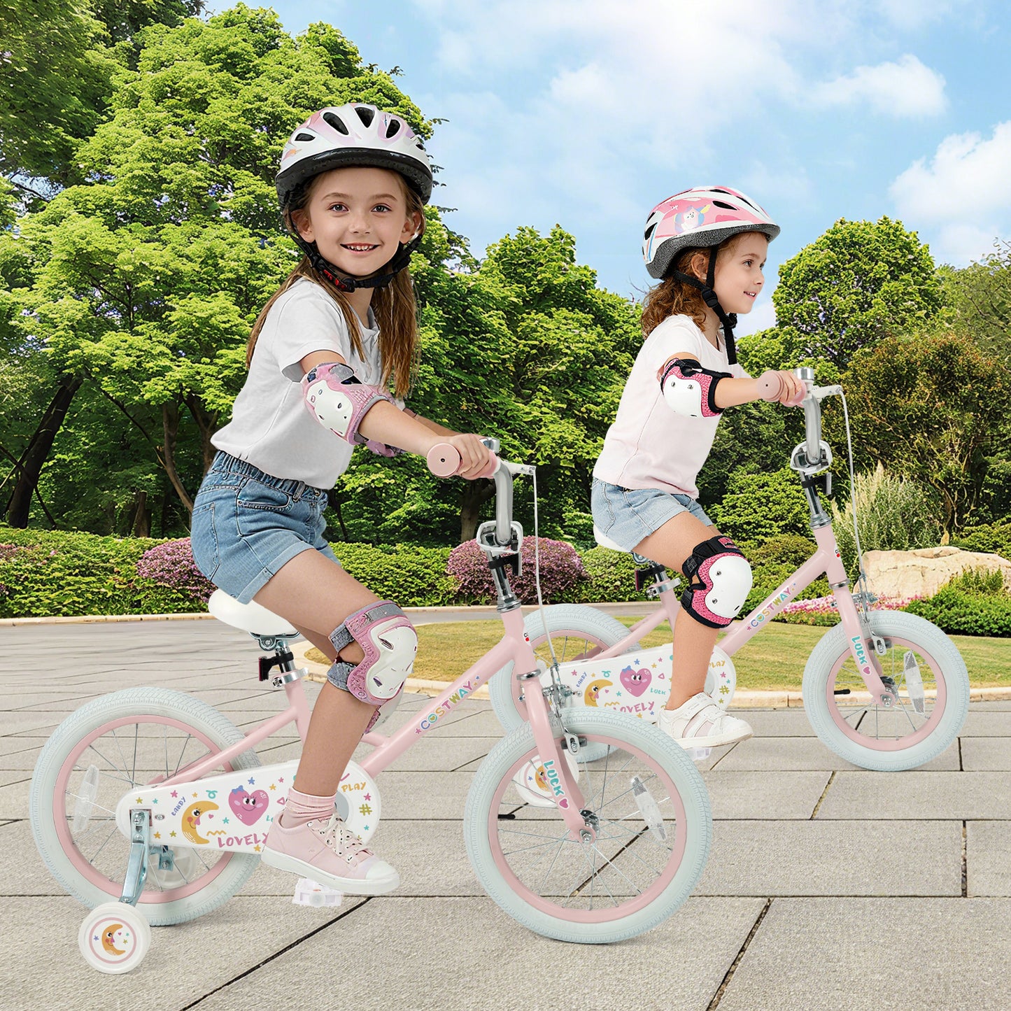 12 Inch Kids Bike Adjustable for 3-8 Years Old Children Pink - Stars & Moon
