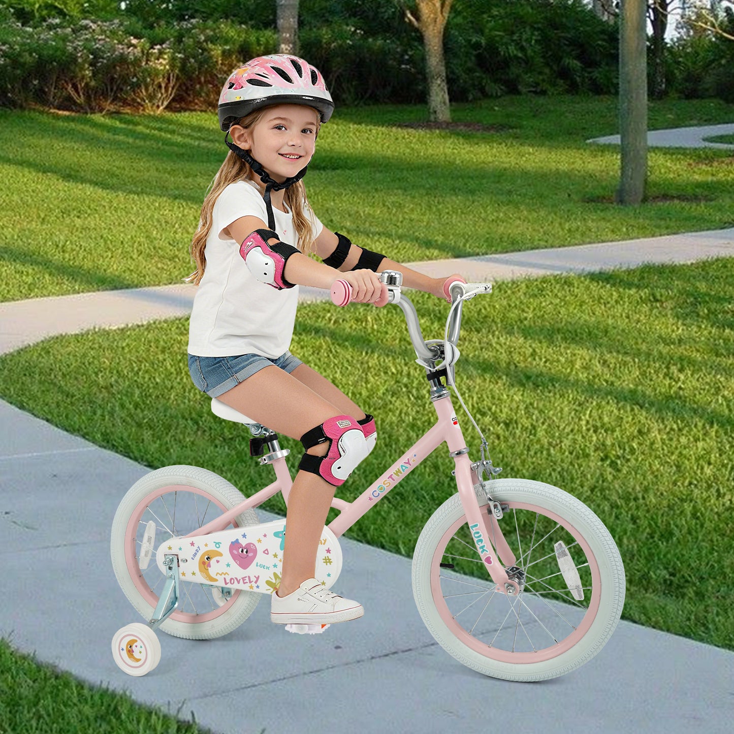12 Inch Kids Bike Adjustable for 3-8 Years Old Children Pink - Stars & Moon