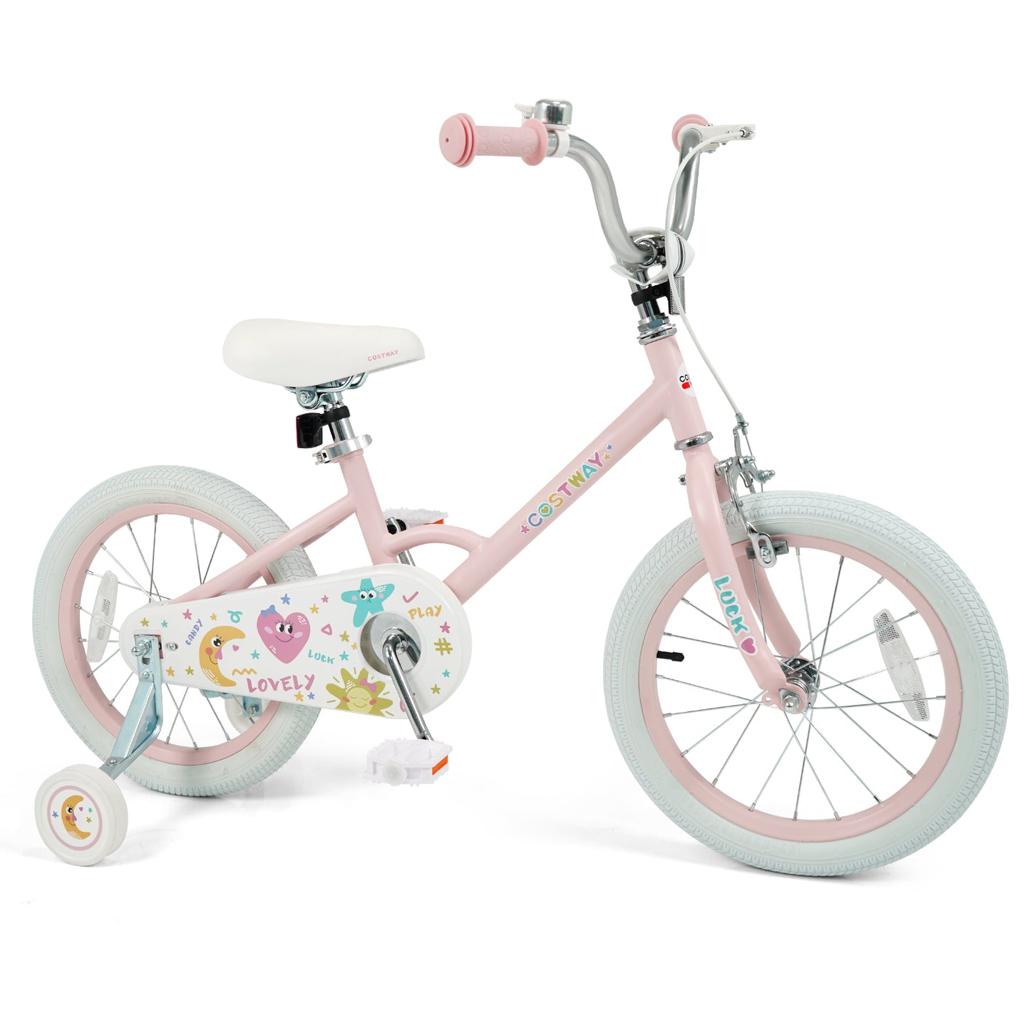 12 Inch Kids Bike Adjustable for 3-8 Years Old Children Pink - Stars & Moon
