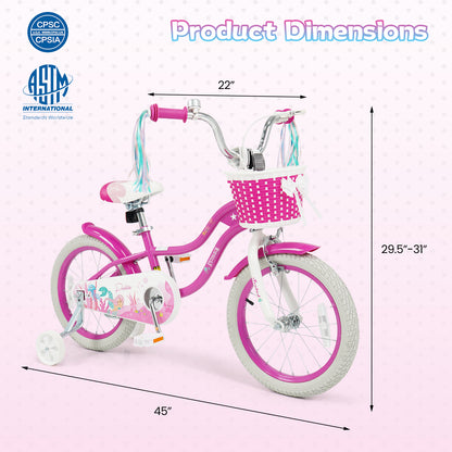 16-Inch Kids Bike Adjustable with Basket and Streamers Rose Red - Princess of the Sea Theme