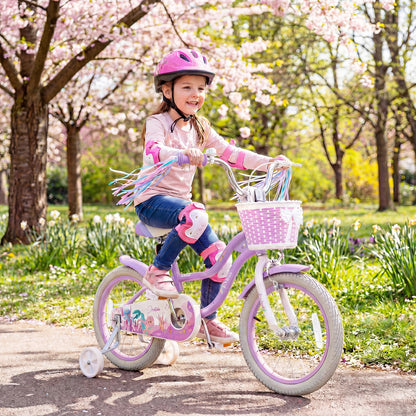 16 Inch Kids Bike Adjustable with Basket and Streamers Purple - Princess of the Sea Theme