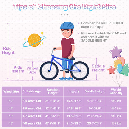 16 Inch Kids Bike Adjustable with Basket and Streamers Purple - Princess of the Sea Theme