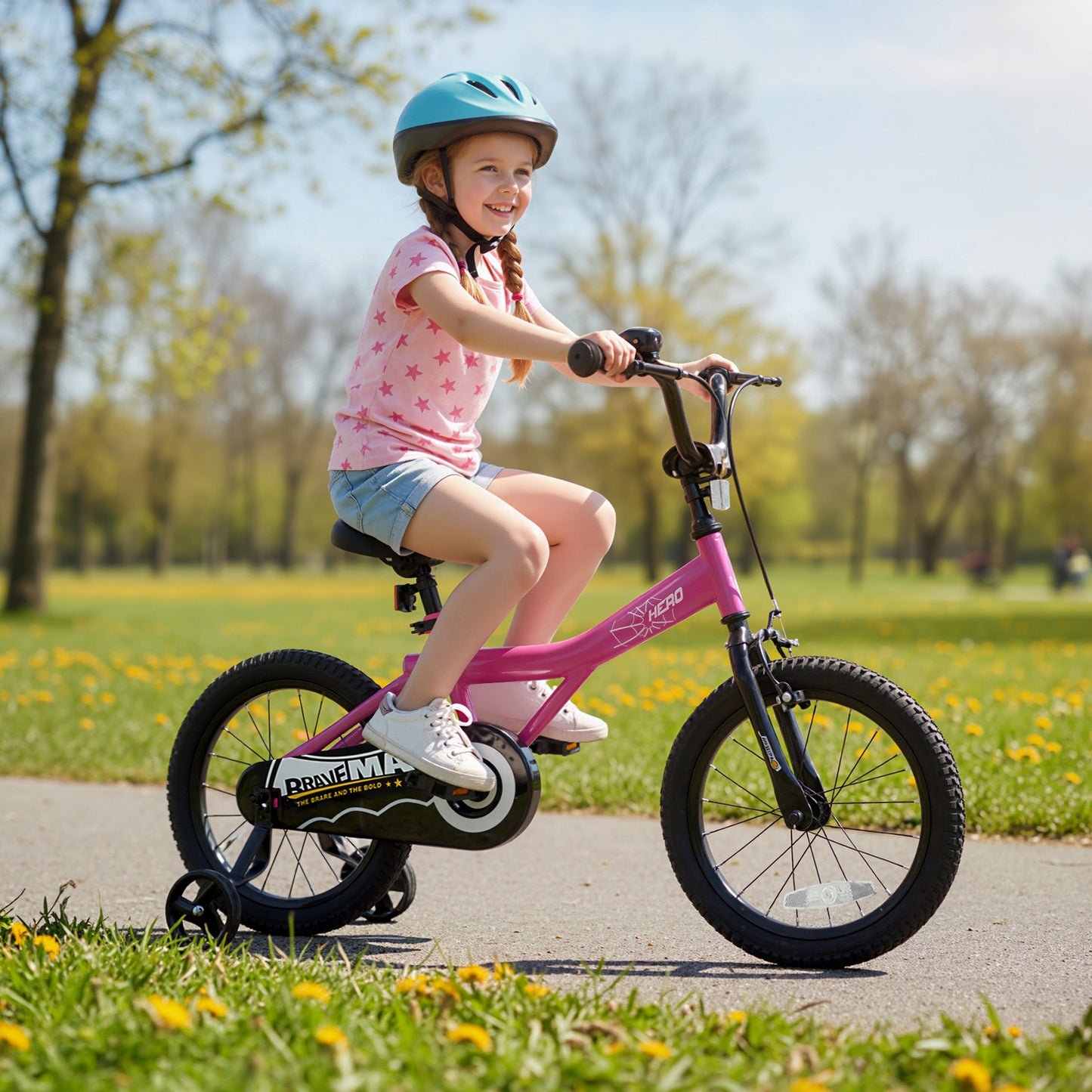 12-Inch Kids Bike with Removable Training Wheels Pink-Brave Hero