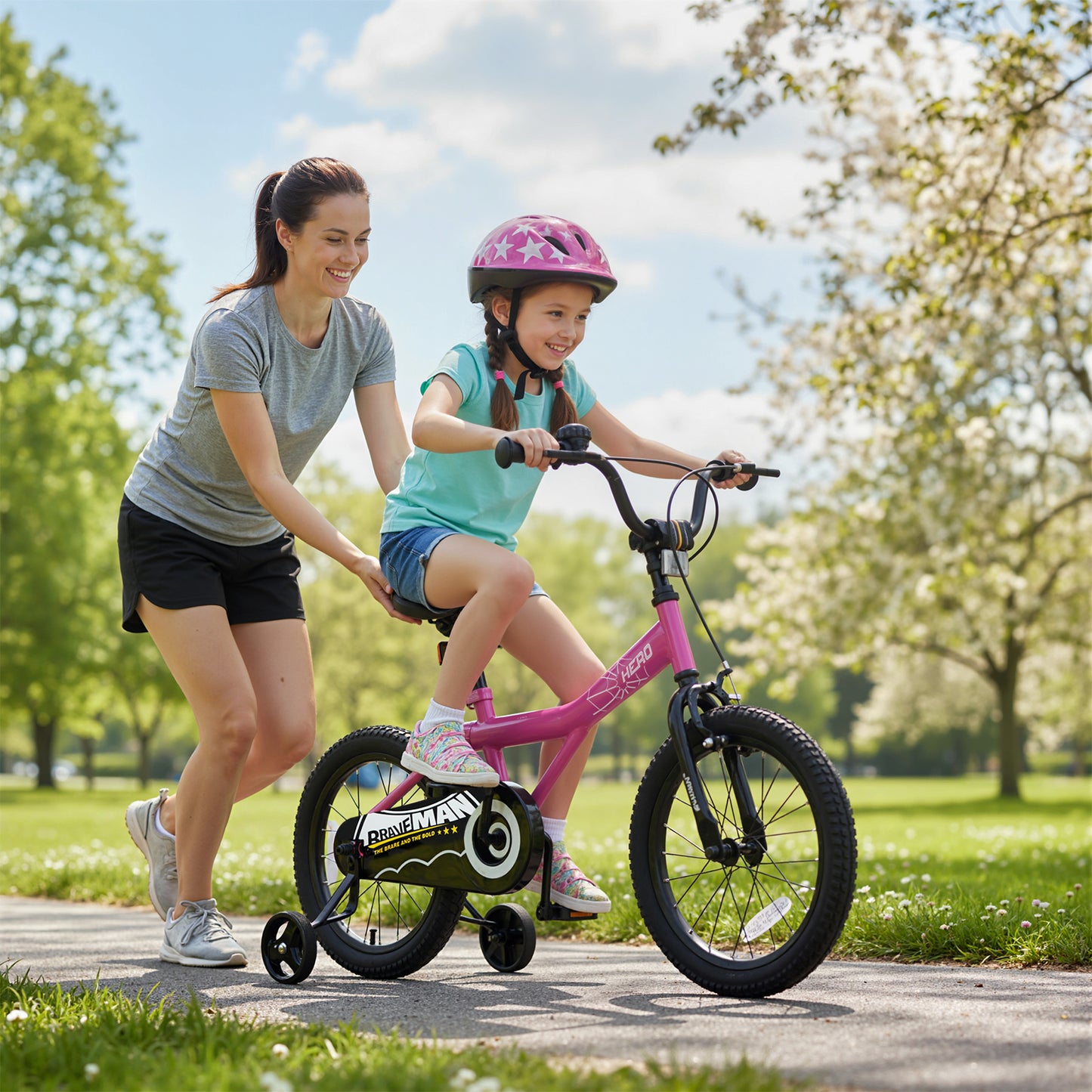 12-Inch Kids Bike with Removable Training Wheels Pink-Brave Hero