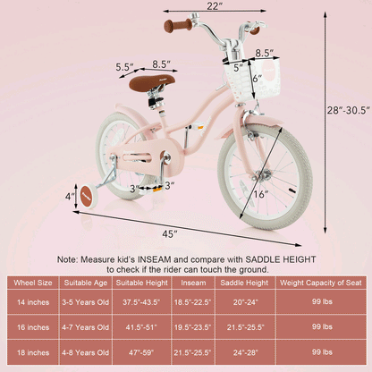 Children Bicycle with Front Handbrake and Rear Coaster Brake-Pink