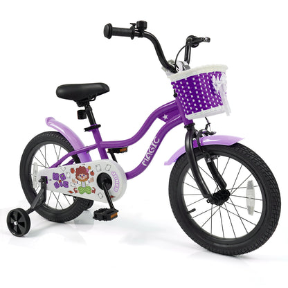 16 Inch Kids Bike with Training Wheels for Aged 4-7 Years Old - Magic Purple