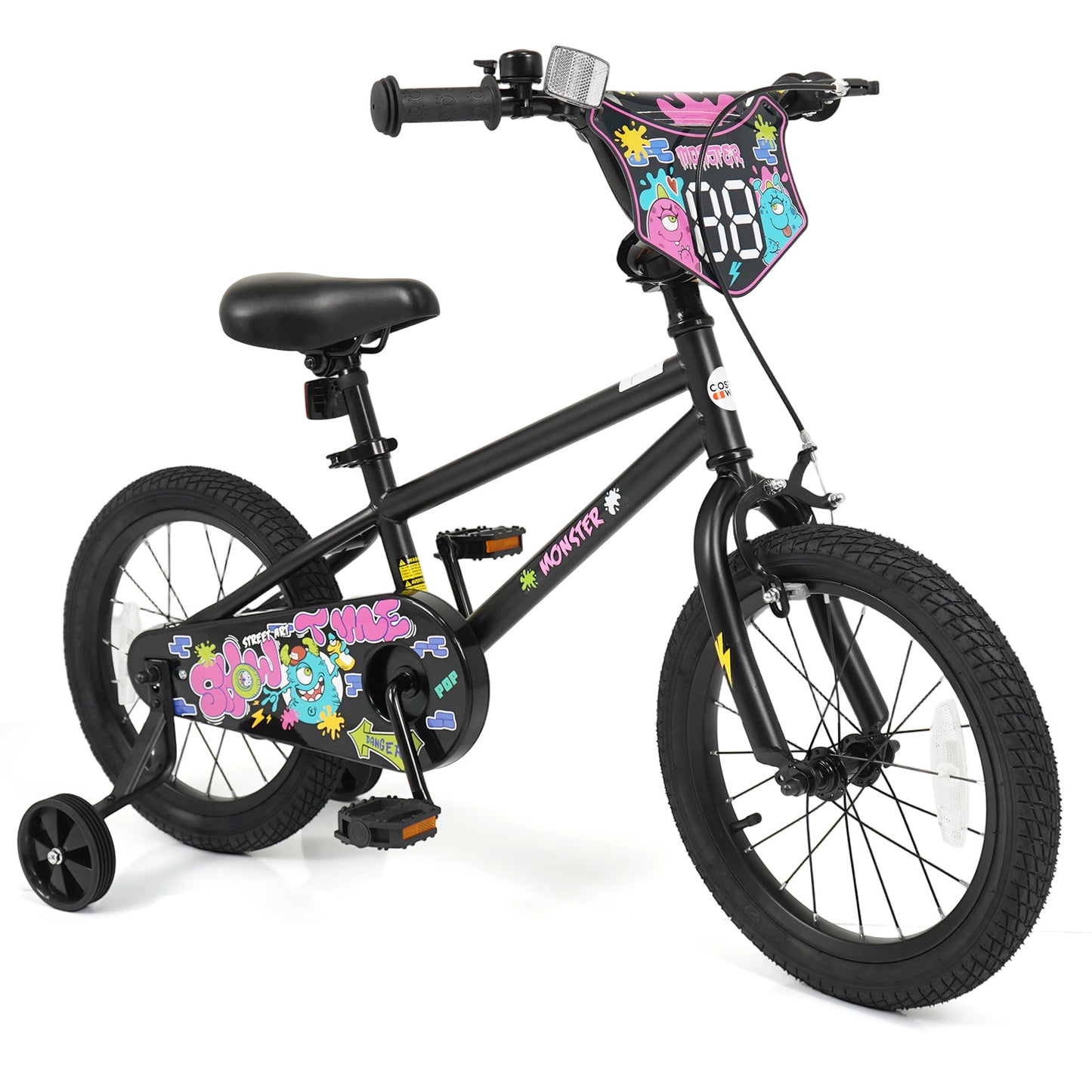 18 Inch Kids Bike with Training Wheels for Ages 4-8 Years Old Black- Street Art Time