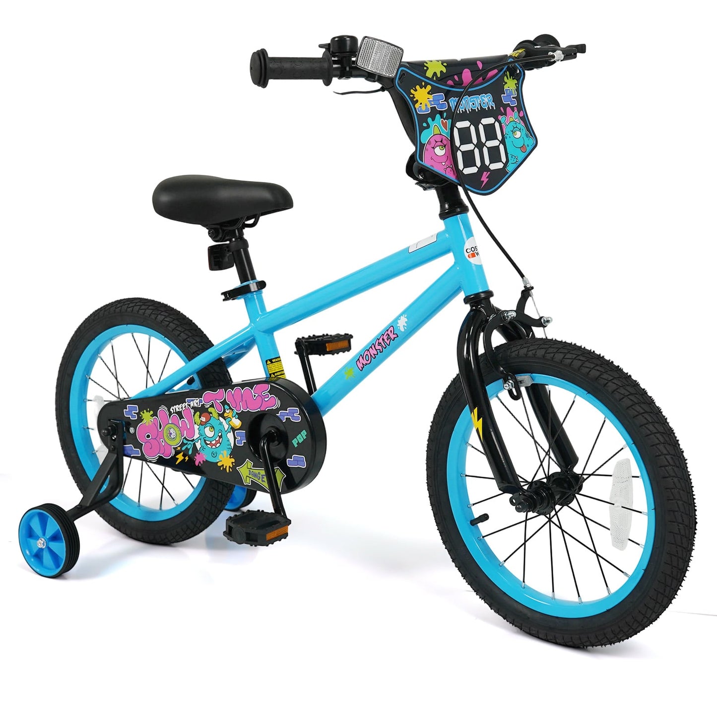 14 Inch Kids Bike with Training Wheels for Ages 3-5 Years Old Blue- Street Art Time