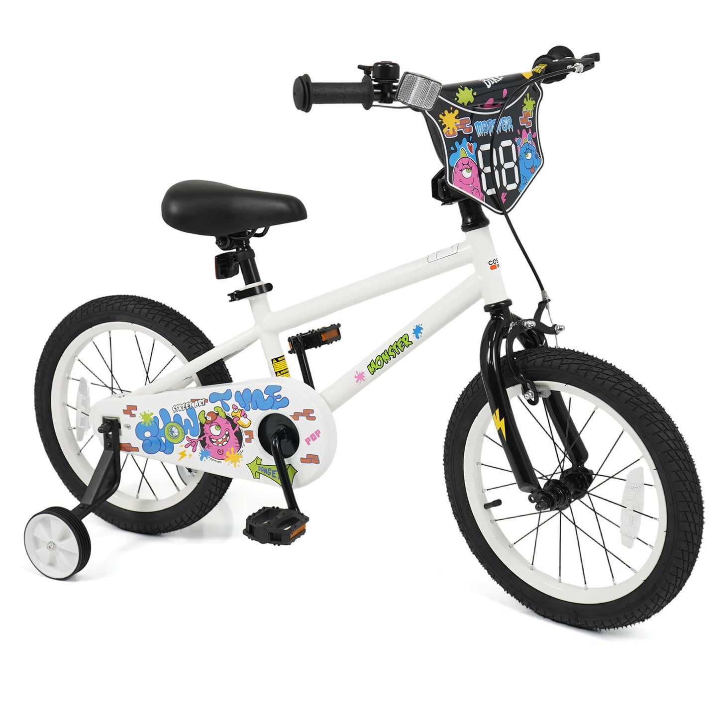 14 Inch Kids Bike with Training Wheels for Ages 3-5 Years Old White- Street Art Time