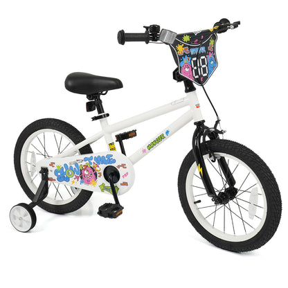 14 Inch Kids Bike with Training Wheels for Ages 3-5 Years Old White- Street Art Time