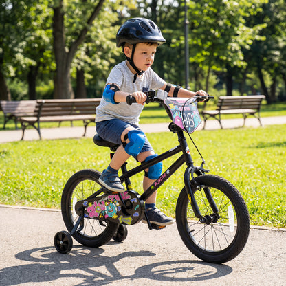 16 Inch Kids Bike with Training Wheels for Ages 4-7 Years Old Black- Street Art Time