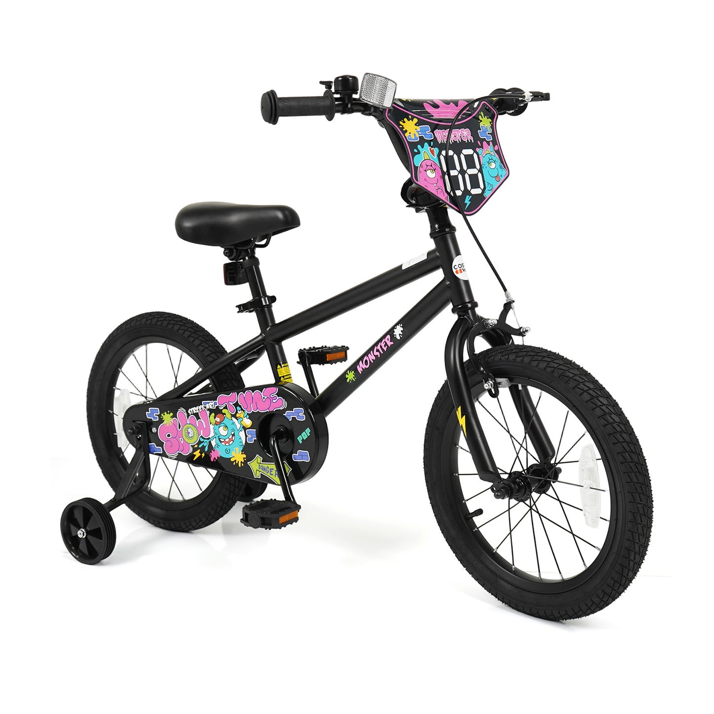 16 Inch Kids Bike with Training Wheels for Ages 4-7 Years Old Black- Street Art Time