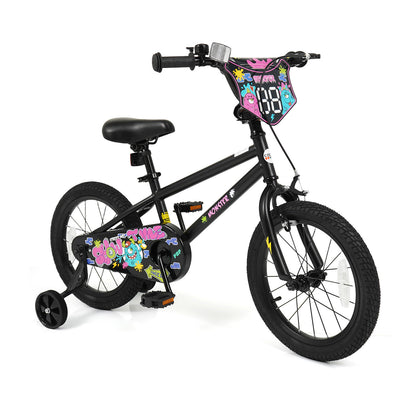 16 Inch Kids Bike with Training Wheels for Ages 4-7 Years Old Black- Street Art Time