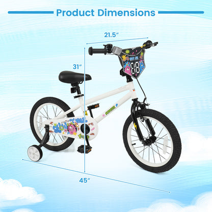 16 Inch Kids Bike with Training Wheels for Ages 4-7 Years Old White- Street Art Time