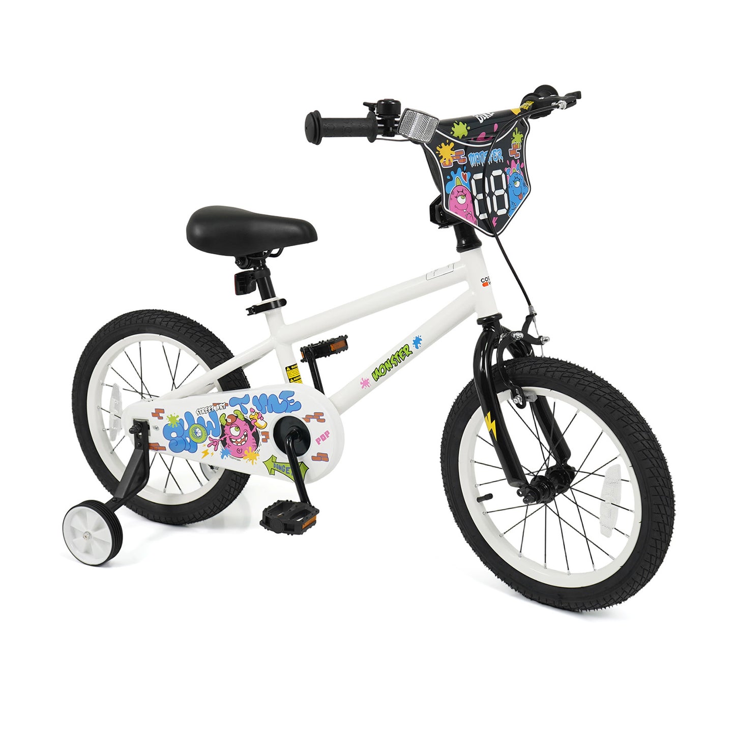 16 Inch Kids Bike with Training Wheels for Ages 4-7 Years Old White- Street Art Time