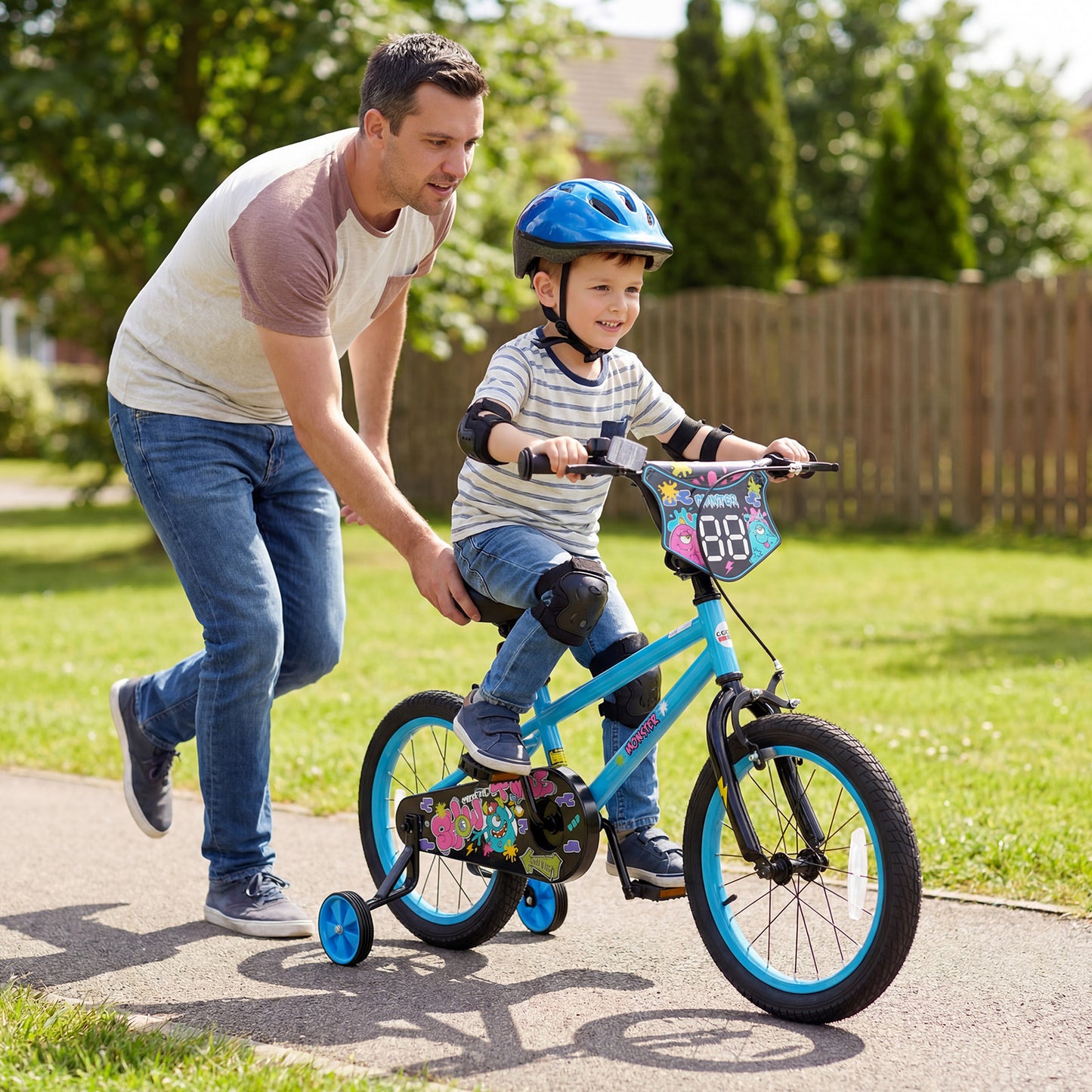 16 Inch Kids Bike with Training Wheels for Ages 4-7 Years Old Blue- Street Art Time