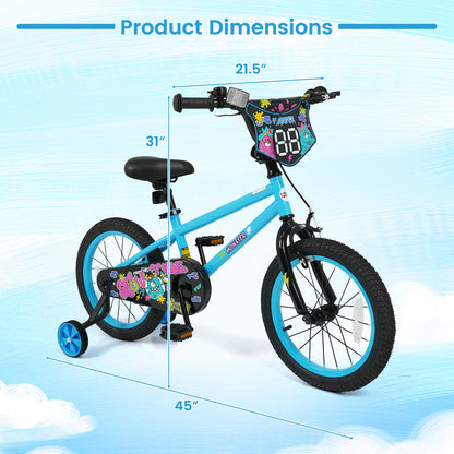 16 Inch Kids Bike with Training Wheels for Ages 4-7 Years Old Blue- Street Art Time