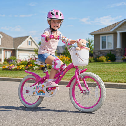 16 Inches Girls Bike for 4-7 Years Old with Basket - Spring Party  Pink