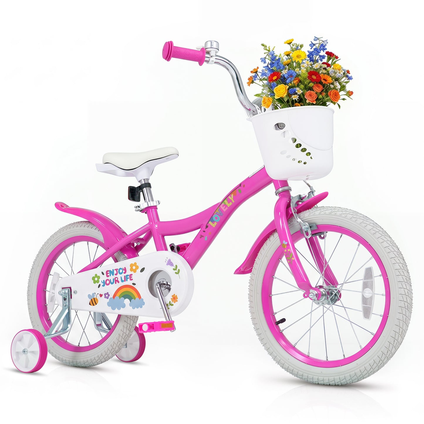 16 Inches Girls Bike for 4-7 Years Old with Basket - Spring Party  Pink