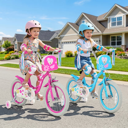 16 Inches Girls Bike with Front Bag and Streamers for 4-7 Years Blue