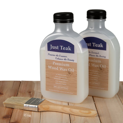 Set of 2 16 oz wood oil cleaner and brightener bottles for outdoor and indoor furniture from Wilsons Home Store.