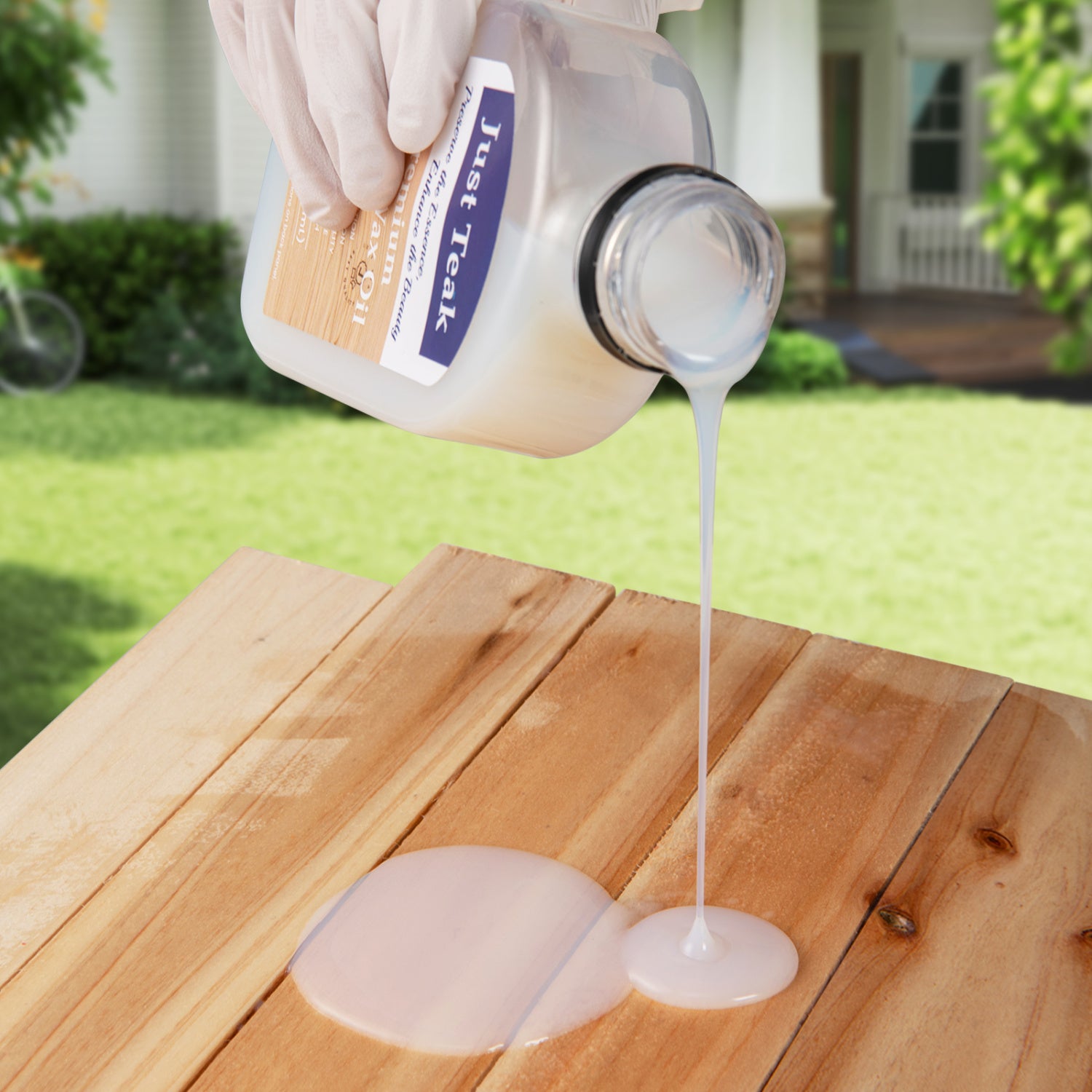 Pair of 16 oz wood oil cleaner and brightener bottles for outdoor and indoor furniture by Wilsons Home Store
