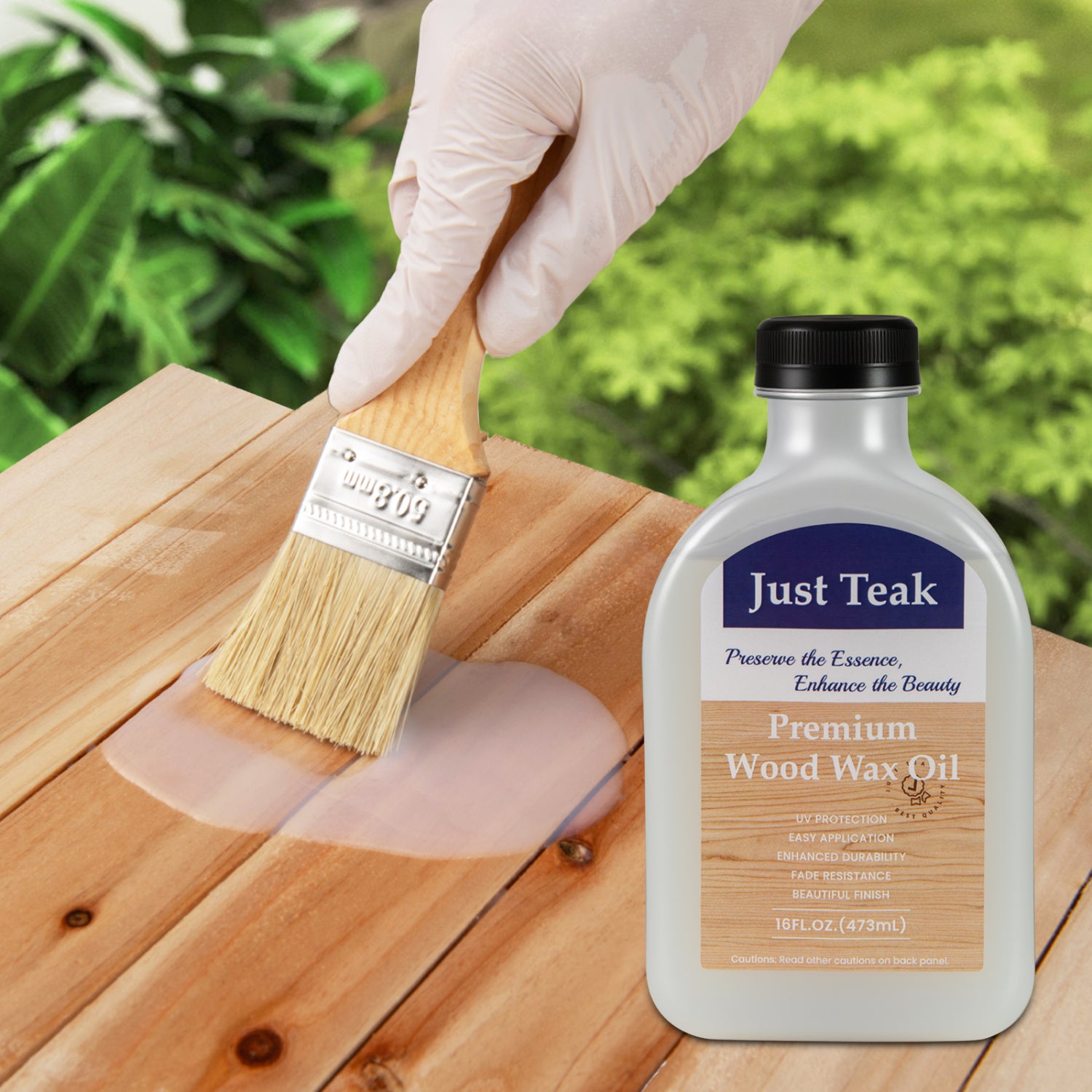 Pair of 16 oz wood oil cleaner and brightener bottles for outdoor and indoor furniture, suitable for patio and wood surfaces.
