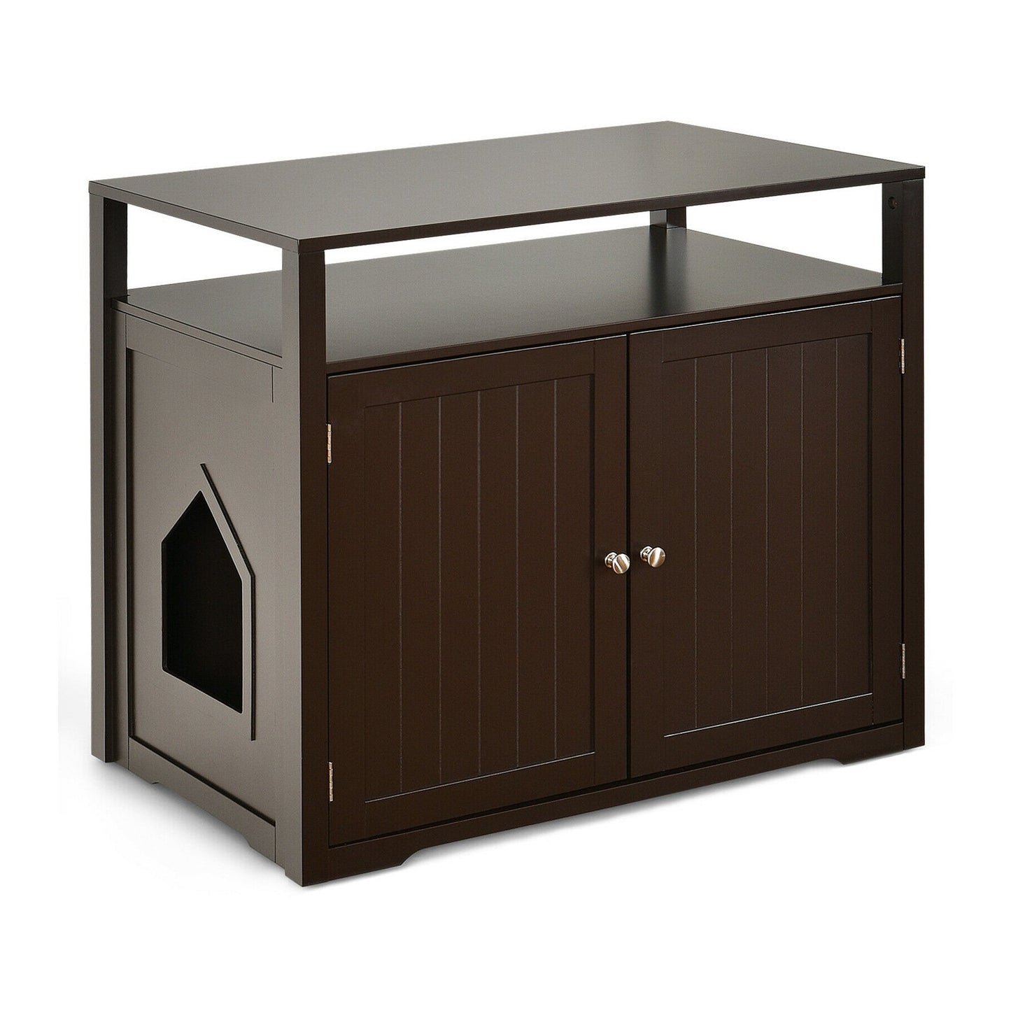 Wooden Cat Litter Box Enclosure Hidden Cat Washroom with Storage Layer-Black
