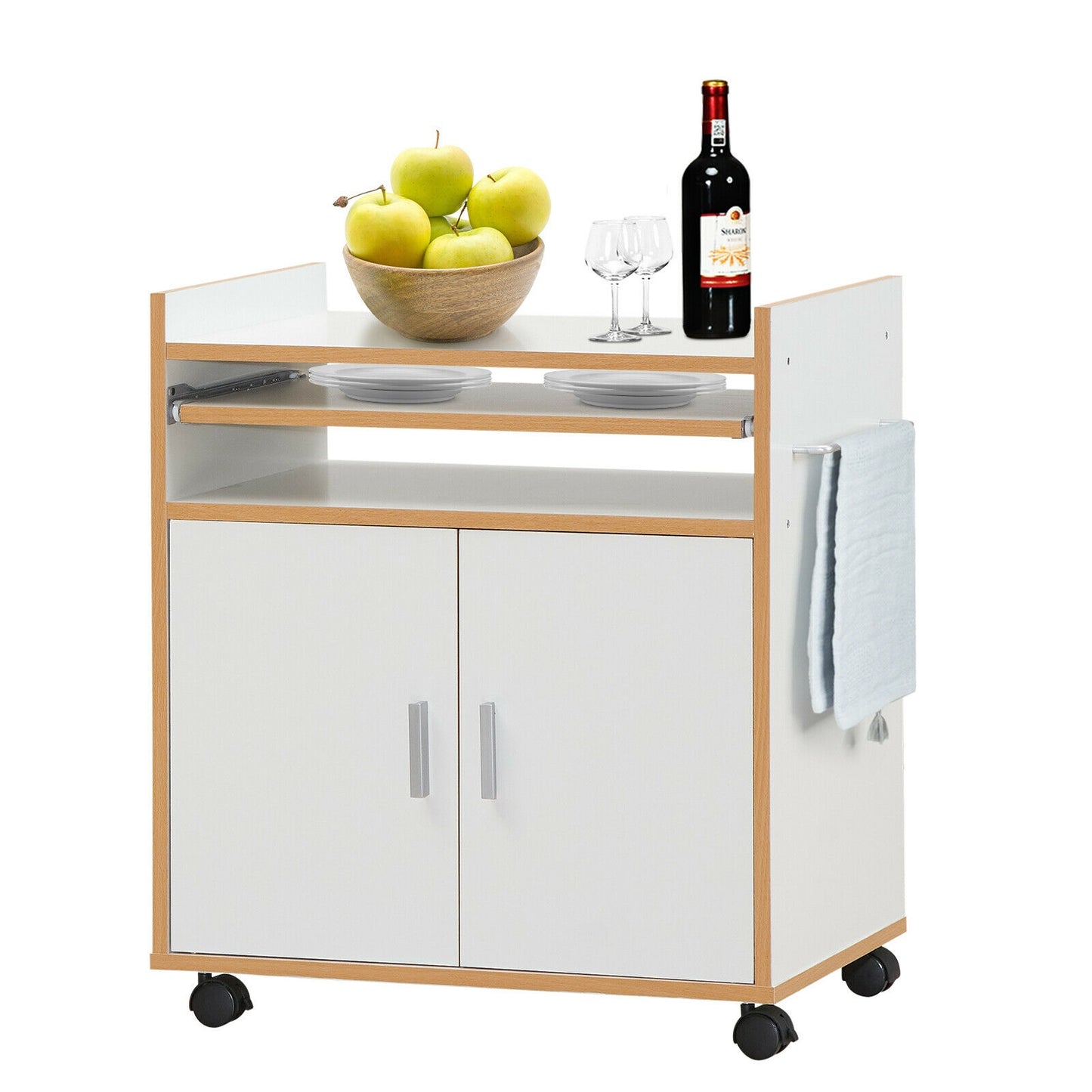 Kitchen Island on Wheels with Removable Shelf and Towel Rack