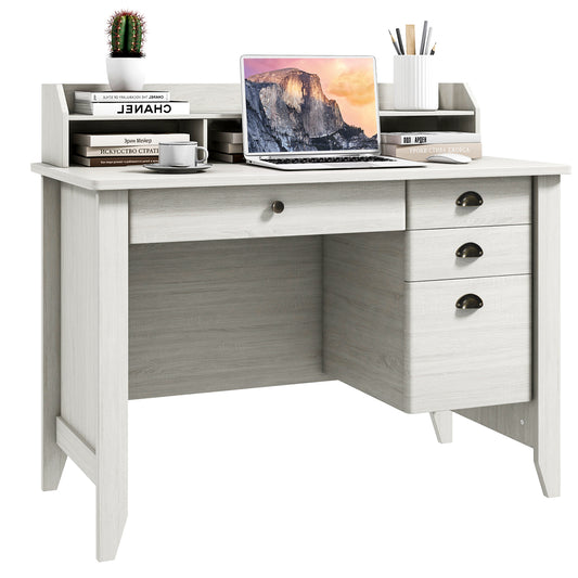 Vintage Computer Desk with Storage Shelves and 4 Drawers-White