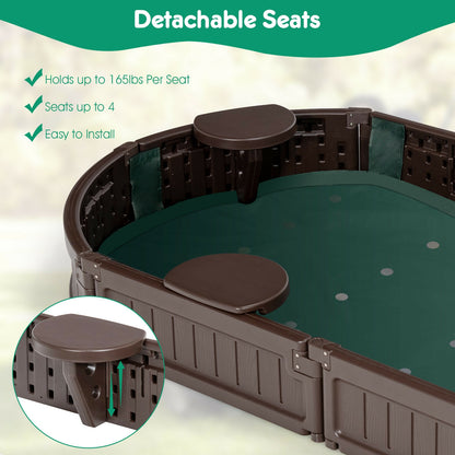 Sandbox with Built-in Corner Seat and Bottom Liner-Brown