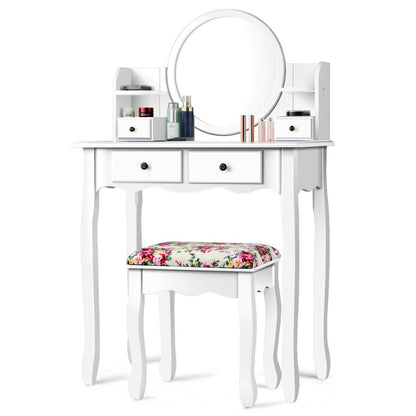 Makeup Vanity Table Set Girls Dressing Table with Drawers Oval Mirror-Black