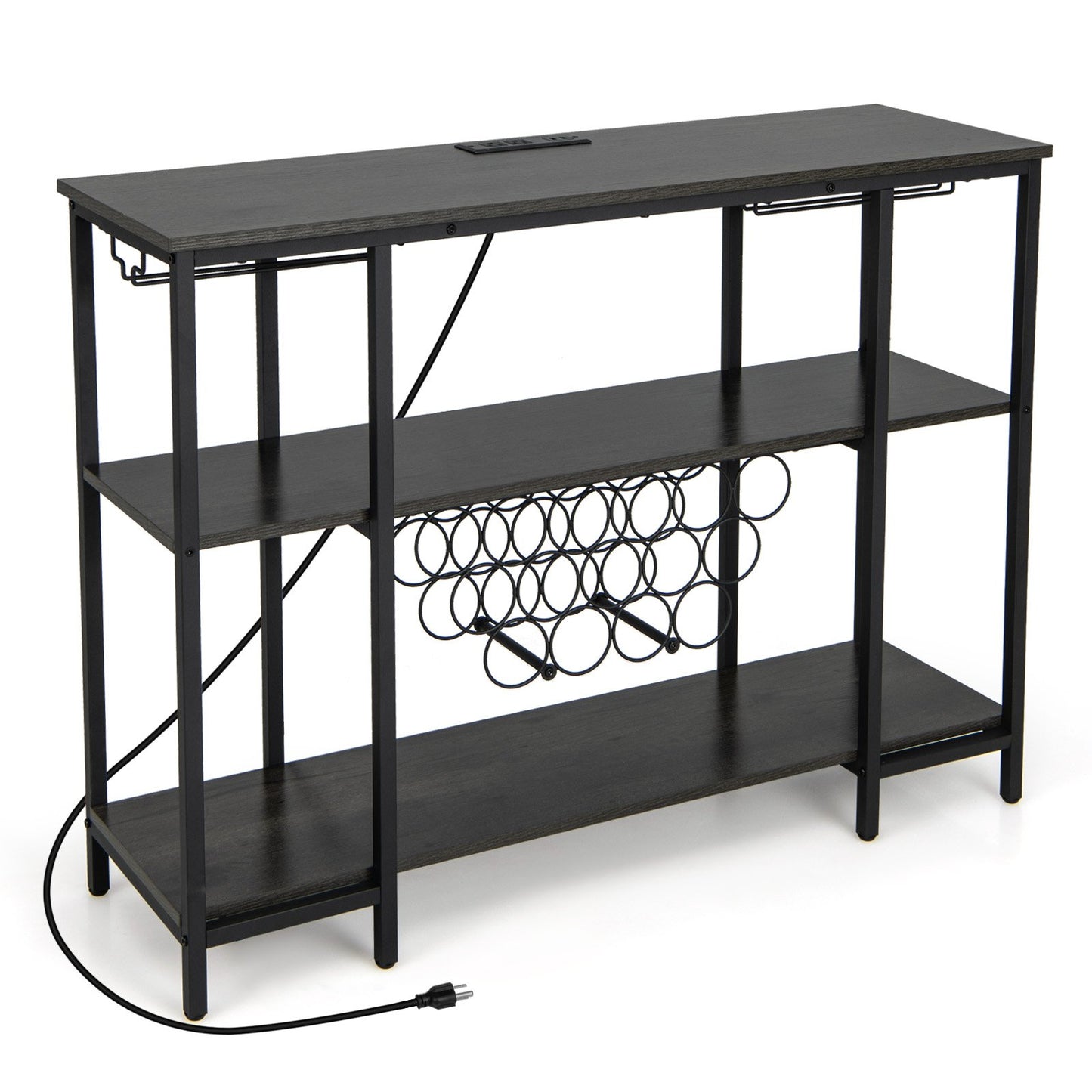Industrial Wine Rack Wine Bar Cabinet with Storage Shelves-Brown