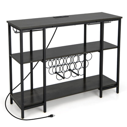 Industrial Wine Rack Wine Bar Cabinet with Storage Shelves-Brown