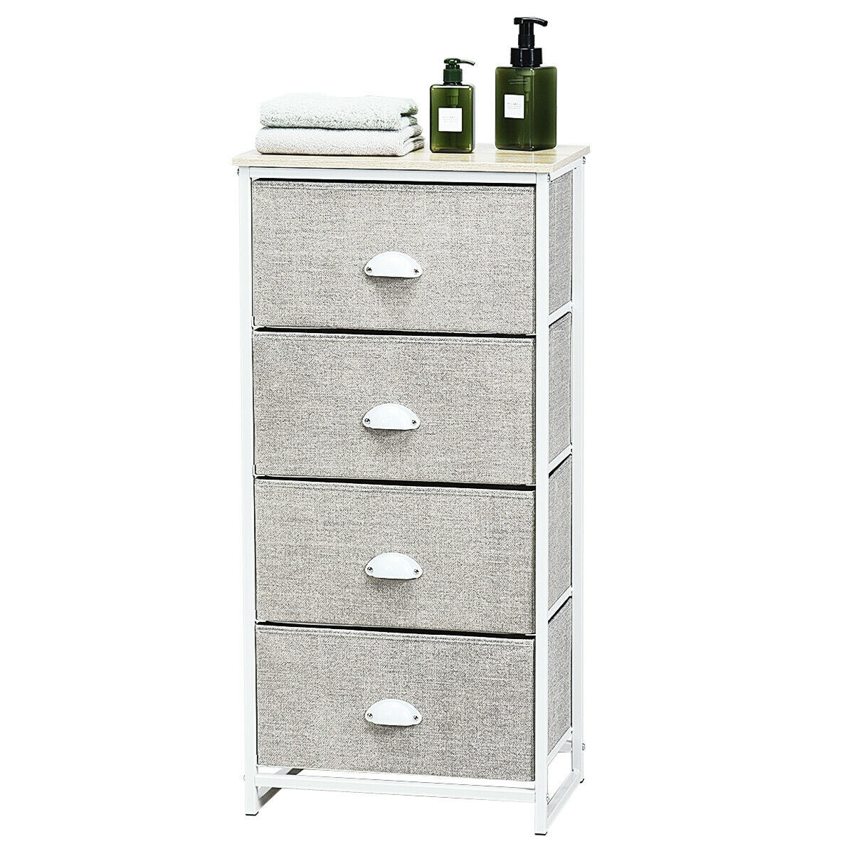 Chest Storage Tower Side Table Display Storage with 4 Drawers-Gray